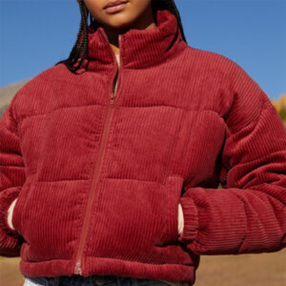 LA HEARTS RED CURDUROY PUFFER